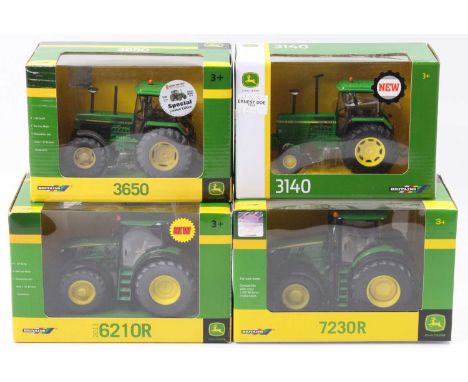 Britains John Deere Farming Tractor Group, 4 examples, all 1/32nd scale to include No.42189 6210R 2011, No.43089A1 7230R Trac