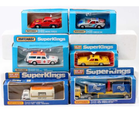 Matchbox Super Kings boxed model group of 6 comprising K33 Cargo Hauler, K96 Volvo Estate Ambulance, K79 Plymouth Gran Fury T