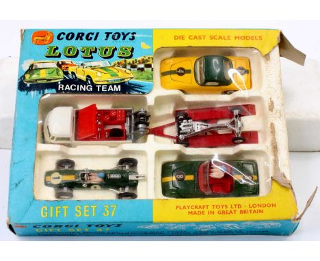 Corgi Toys Gift Set 37 Lotus Racing Team set in the original polystyrene packed box, complete with Corgi model club leaflet, 