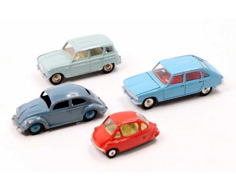 A small collection of Dinky and Corgi Toys comprising French Dinky Toys No. 537 Renault 16 in blue, with a red interior, and 