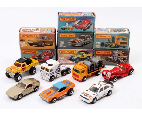 Matchbox Lesney Superfast boxed model group of 7 comprising No. 1 Dodge Challenger "Revin' Rebel", No. 25 Audi Quattro, No. 2