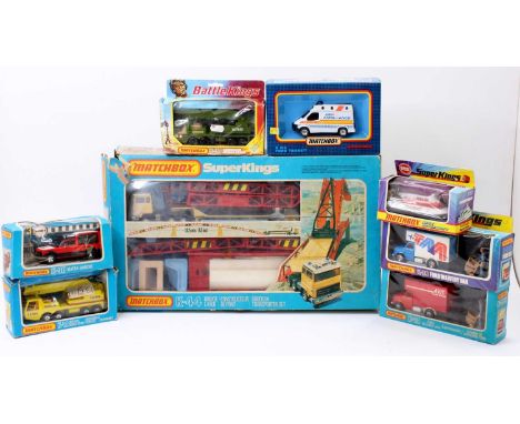 Matchbox King Size and Super Kings boxed group of 8 comprising K44 Bridge Layer Set, K113 Armoured Mobile Crane, K22 Hovercra