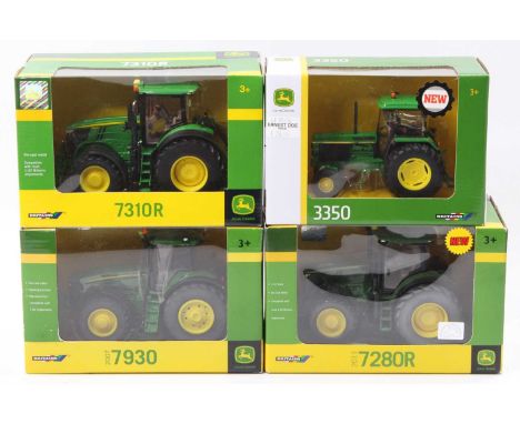 Britains John Deere Farming Tractor Group, 4 examples, all 1/32nd scale to include No.43326 John Deere 3350 Tractor, No.43088