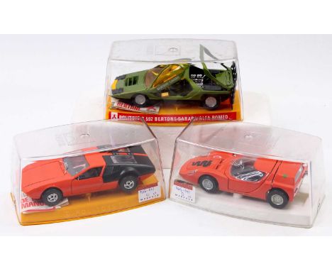 Collection of 3 Politoys 1/24th scale diecast vehicles, all in original plastic cases including No.S575 OSI Scarabeo, a No.S5