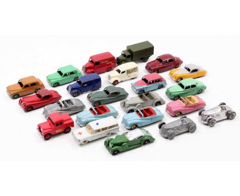 A collection of mixed playworn Dinky Toy and Gaiety Models to include Brooke Bond delivery van, Austin Atlantic convertible, 