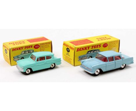 Dinky Toys boxed model group of 2 comprising No. 177 Opal Kapitan, light blue body with red interior and spun hubs, sold in t