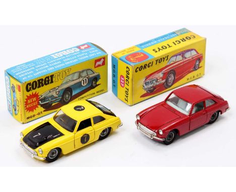 Corgi Toys boxed MG models to include a No. 345 MGC GT competition model race car, comprising of black and yellow body, house