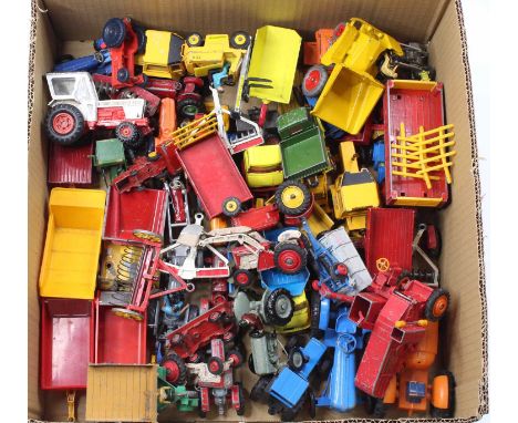 Collection of various loose diecast, plastic and cast metal tractor models and implements, to include Britains, Corgi, Cresce