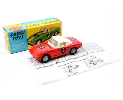 Corgi Toys No. 319 Lotus Elan Coupe comprising of red and white body with cream interior, with racing number 6 applied fitted