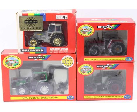 Britains Farming Tractor and Vehicle Group, 4 examples to include No.09447 Valtra Valmet 115 Forest Tractor, No.9441 Massey F