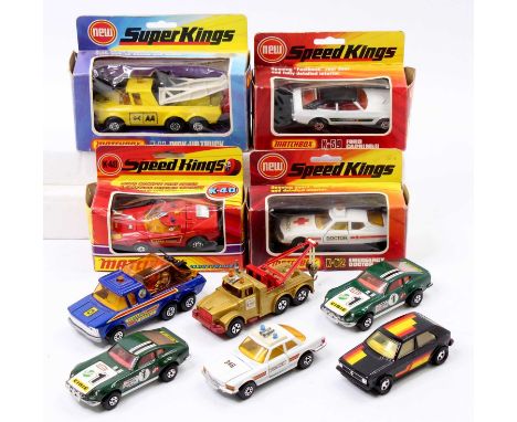 Matchbox Lesney Super Kings and Speed Kings model group, with examples including a boxed K59 Ford Capri, K62 Emergency Doctor