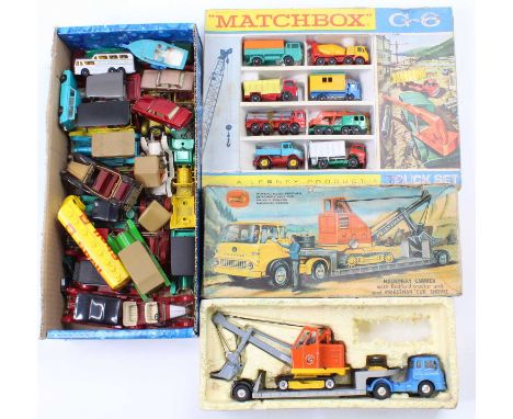 A collection of Matchbox Lesney and Corgi Toys comprising a Corgi Toys Gift Set No. 27 Machinery Carrier with Priestman Shove