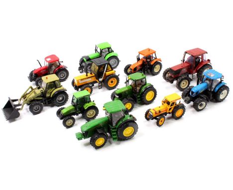 11 various Britains, Siku, Ros and similar model tractor diecast, to include a ROS Fiat Agri F130 Tractor, New Holland T7060,