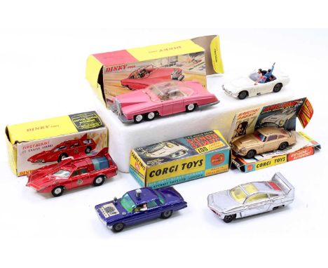 A collection of Corgi and Dinky TV and Film related models comprising Corgi Toys No. 267 James Bond's Aston Martin, No. 497 T