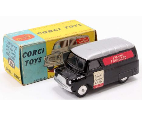 Corgi Toys No. 421 Bedford 12 cwt Evening Standard delivery van comprising of black and silver body with Evening Standard liv