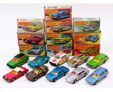 Matchbox Lesney Superfast boxed model group of 10, with examples including No. 3 Porsche Turbo, No. 56 Mercedes 450 SEL, No. 