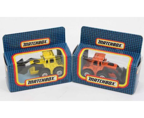 Matchbox pair of Muir Hill tractor shovels in sealed factory fresh blue boxes without number on boxes, These are promotional 