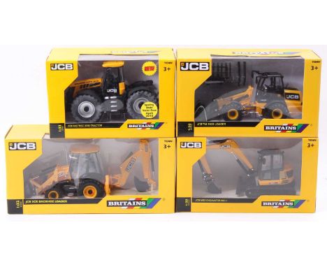 Britains JCB Farming and Construction Tractor Group, 4 examples, all 1/32nd scale to include nO.42556 JCB TM 310S Loader, No.