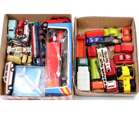 2 trays containing a collection of mixed Dinky, Matchbox, Corgi Toys, and similar diecasts, with examples including a Dinky T