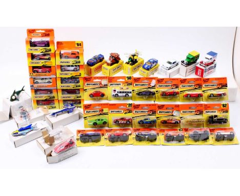 2 trays containing a collection of Matchbox and Polistil modern issue diecasts, with examples including a Matchbox Superfast 