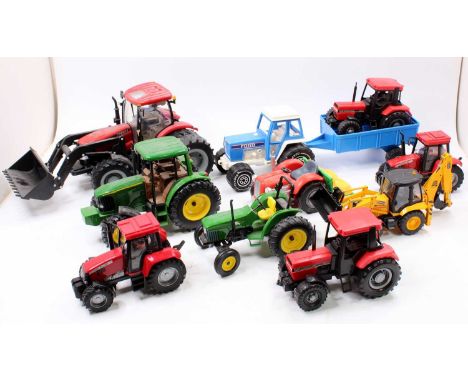 One box containing a collection of diecast plastic vintage and modern release farming and agricultural models to include an E