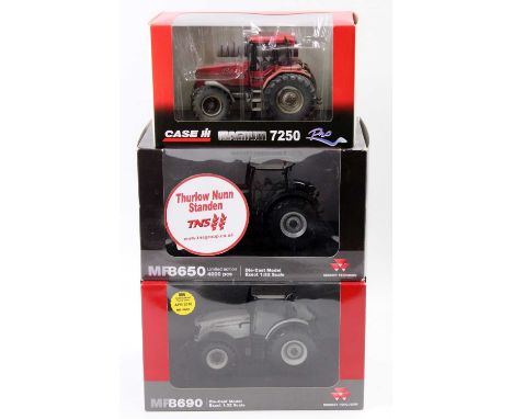 Universal Hobbies and Repliagri 1/32nd scale boxed tractor group, 3 examples to include Universal Hobbies Massey Ferguson MF8