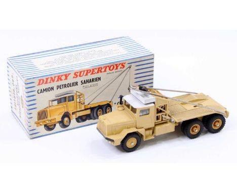 French Dinky Toys No.888 GBO Berliet Sahara recovery vehicle, comprising of a light tan body with white roof and plastic tan 