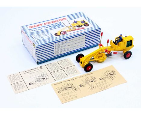 French Dinky Toys No. 886 Richier Road Profiler, yellow body, red plastic hubs, with driver, grey blade, and green painted en