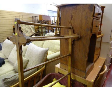 Small pine two drawer bedside chest and a vintage towel airer