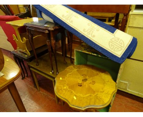 Parcel of furniture comprising light wood occasional table, nest of three tables, two nests of two tables, an Italian inlaid 