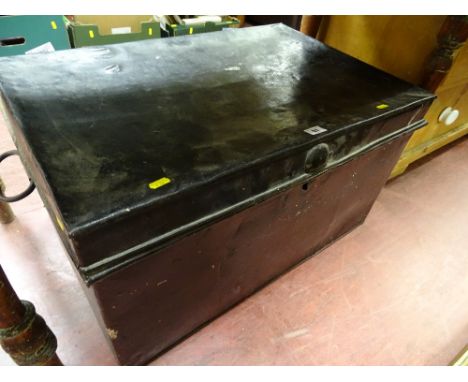 Metal black painted tin trunk