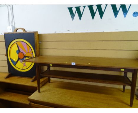 Coffee table with lower shelf and a firescreen with sunburst motif