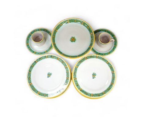 A Cantagalli part breakfast set, comport 20cm diameter. Condition -  two cups chipped and cracked. Some small  manufacturing 