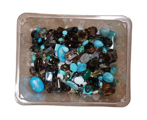 A large quantity of assorted unmounted cut and cabochon gemstones etc, including opal, quartz and turquoise. Condition - poor