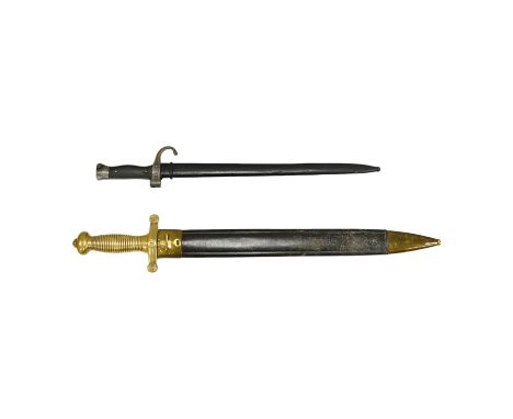 A 19th century French infantryman’s sidearm Gladius with swollen double edged blade, and regulation cast brass cruciform hilt