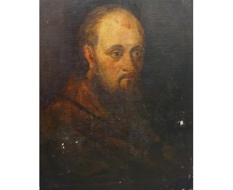 G.F.W., oil on canvas, Portrait of a monk, unframed, 63 x 50cm. Condition - poor to fair