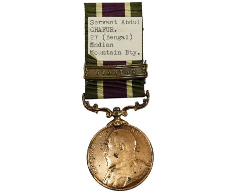 A Tibet Medal, 1905, bronze with Gyantse clasp to Servant Abdul Ghafur 27 (Bengal) Indian Mountain Bty Clasp loose and pushed