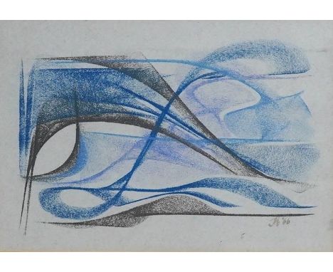 J.M, conte crayon, abstract composition, ‘The Pound After Devaluation’, initialled and dated ‘66, 17 x 24cm. Condition - fair