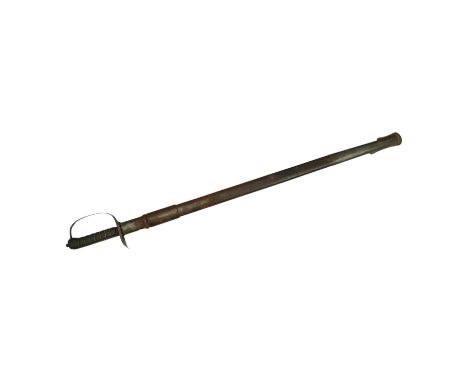 A mid-19th century British infantry sword, by Mole, Birmingham, marked I.S.D., in its leather scabbard with iron chape. Condi