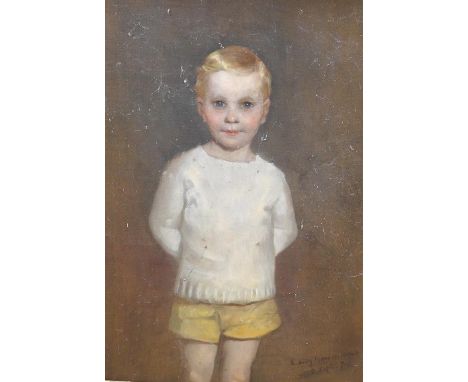 Early 20th century English School, oil on canvas, Three-quarter length portrait of a young boy, indistinctly signed and dated