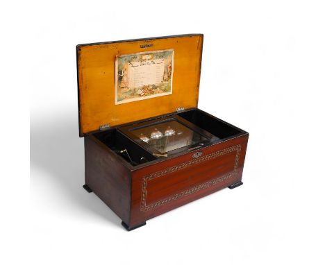 A decoratively painted Swiss music box playing eight airs, 49cm wide x 22cm high. Condition - case fair, mechanism appears in