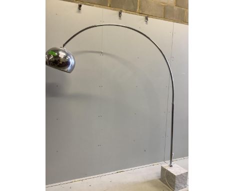 A 1970’s marble based chrome arc lamp, height 206cm. Condition - fair