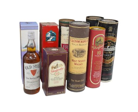 A group of ten bottles of Scotch Whisky; Glenfiddich Pure Malt Special Reserve 1 litre x2, Glenmorangie ten year 1litre, Glen