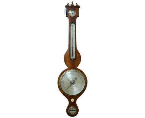 A mahogany banjo barometer with box stringing by Fr. Amadio &amp; Son, London, 97cm high. Condition - fair to good, untested