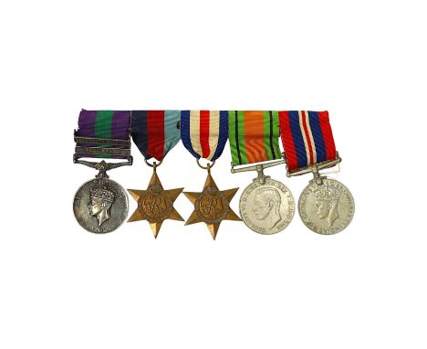 A WWII medal group awarded to Pte. J. Langridge S. Staff, comprising; a General Service Medal with two bars for Palestine and