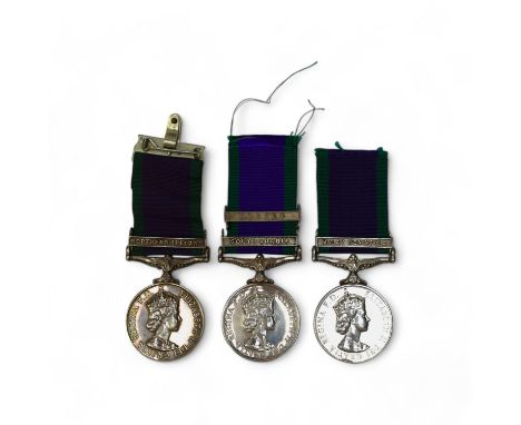 Three ERII Campaign Service Medals; medal for Northern Ireland awarded to SAC R. Gilbert RAF,medal for Malay Peninsula awarde