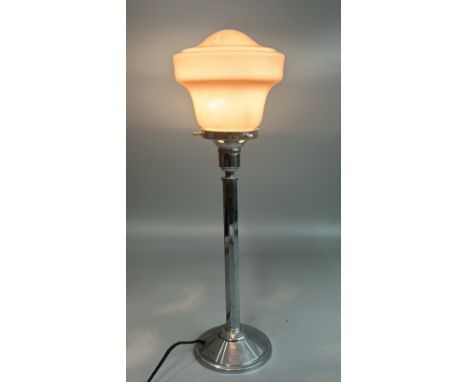 Vintage art deco chrome and pink glass table lamp in working order, 49cm high, 17cm diameter / AN16