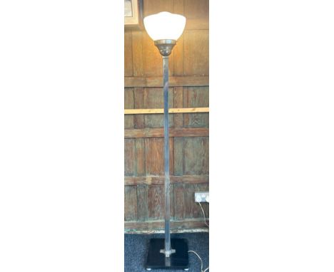 Vintage art deco chrome and milk glass floor lamp with black square base, in working order ( light bulb not included), 169cm 
