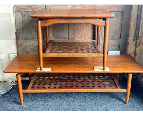 A matching retro teak coffee table and side table by Lane, Altavista, Virginia, style numbers 966-01 and 966-05, coffee table