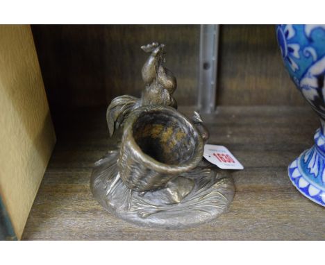 A bronze figural cockerel vesta holder, 11cm high. 